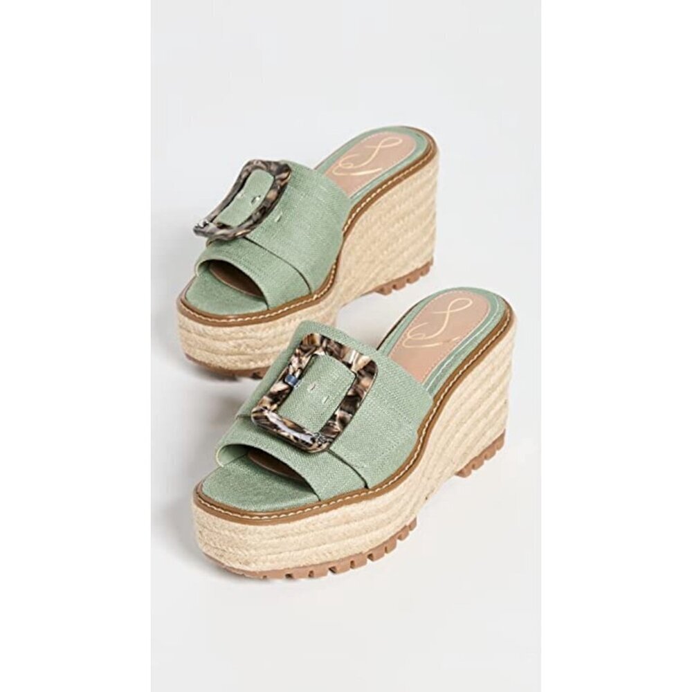SAM EDELMAN Womens Green Platform Buckle Accent Livi Round Toe Espadrille SZ 10
